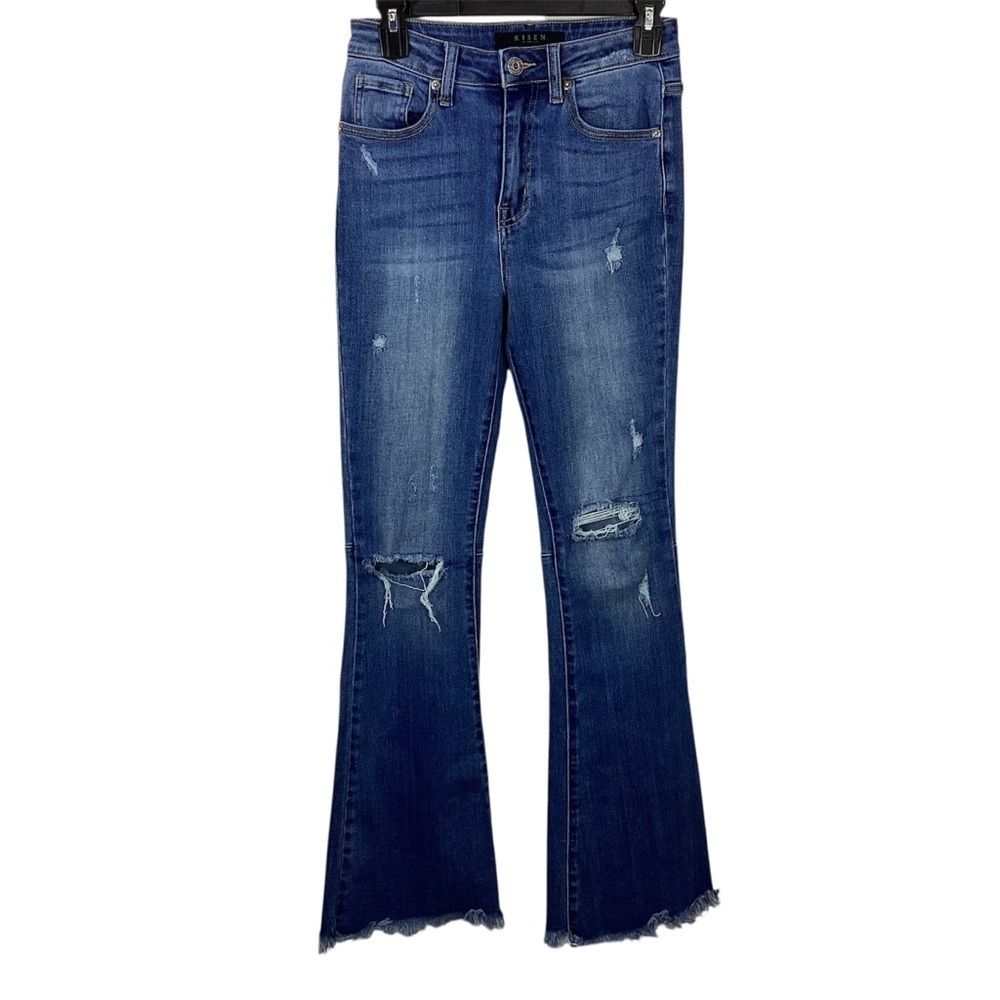 Risen High Rise Distressed Hem Flare Jeans Size 26/3